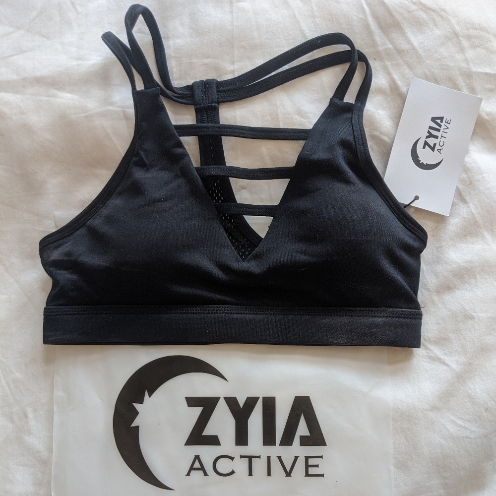Zyia Active Black Grid Sports Bra NWT sz SMALL